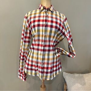 Y2k Gaia Boldetti Italy Handmade Fitted Plaid Button Up Shirt Sz L‎ QUALITY SOFT